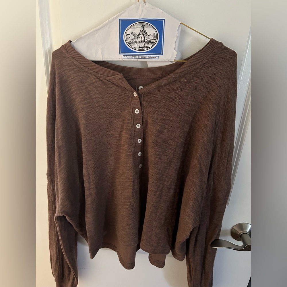 Brown Button-Up Women's Top